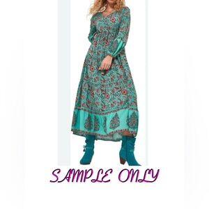 Follow Your Soul Vintage Silk Blend Boho Floral Maxi Dress in Teal